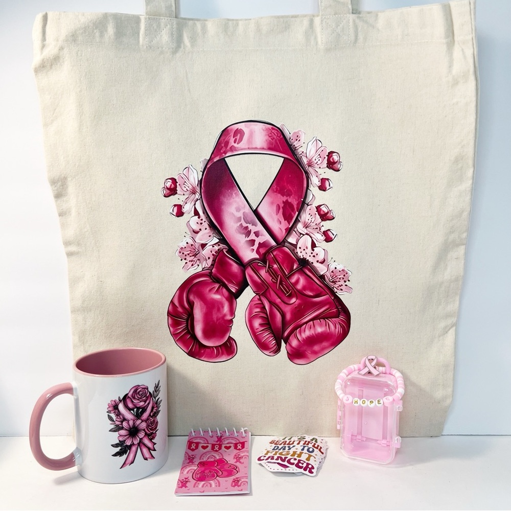 Breast Cancer Awareness Gift Bundle – Pink Ribbon Mug, Tote, Bracelet & More